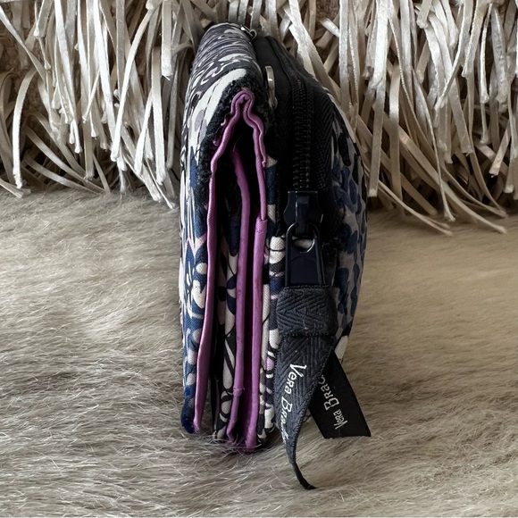 VERA BRADLEY Mimosa Medallion Long Snap Trifold Wallet Wristlet Purple Gray - Picture 4 of 8